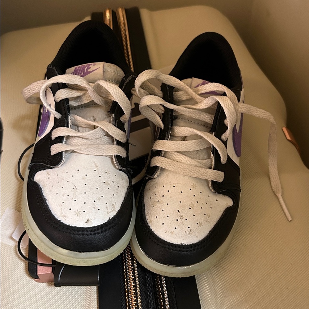 Nike Black and White Shoes with Purple Accents